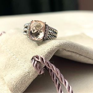 David Yurman Petite Wheaton Morganite Silver Diamond ring 4.5